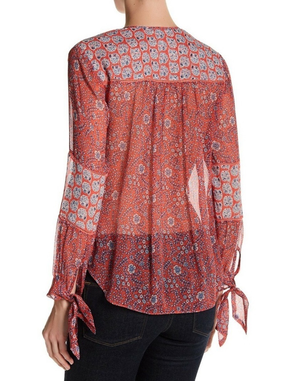 Rebecca Taylor Silk Boho Floral Blouse Tie Sleeve Romantic Top 4 - Picture 3 of 9